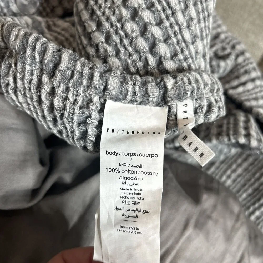 Pottery Barn King Size Duvet Cover Waffle Textured 100% Cotton Gray